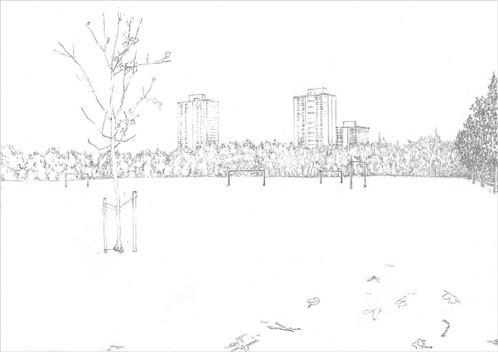 Petra Trenkel: Viktoriapark I, 2005, Bleistift auf Papier, 29,7 × 42 cm