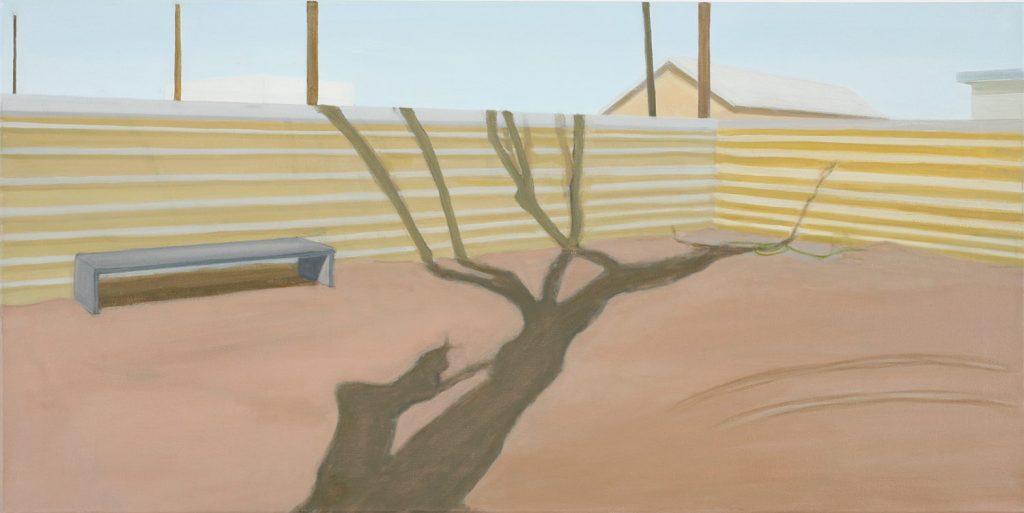 Petra Trenkel: yard, 2006, Öl auf Nessel, 45,5 × 91 cm